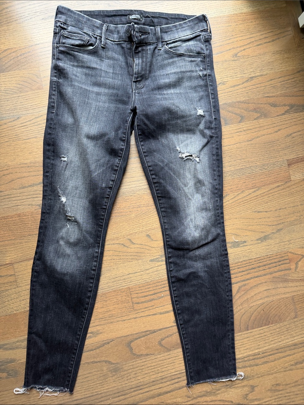 MOTHER Black Distressed Skinny Jeans